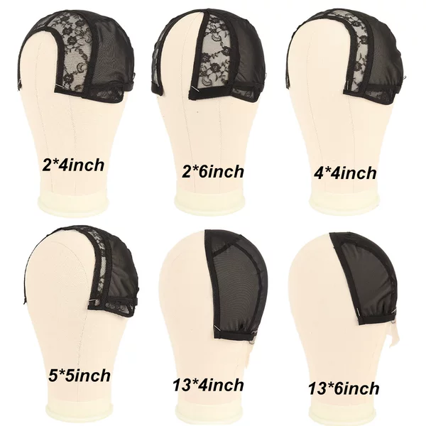 Black 2*4 2*6 4*4 5*5 13*4Inch U-Shaped Lace Splicing Wig Mesh Cap Glue-Free Elastic Headgear
