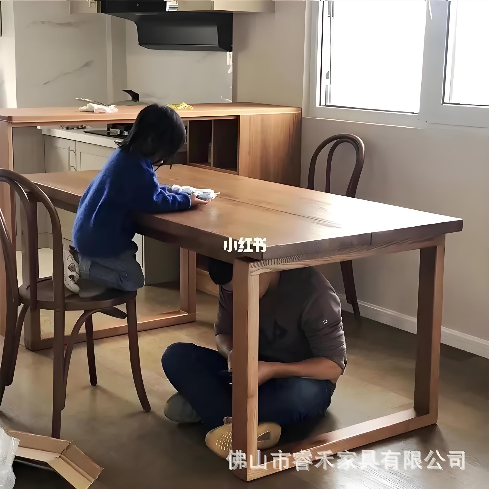 Solid Wood Dining Table, White Ash Wood, Japanese-Style Large Wooden Board Table, Mobien Home Living Room Large Long Desk, Modern and Simple