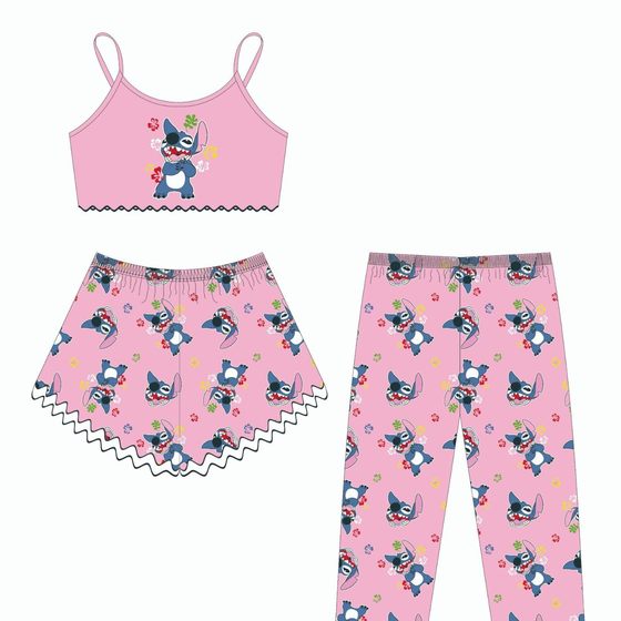 2025 Europe and the United States cross-border foreign trade wholesale household clothing plus size condole three-piece pajamas female Xiyin pajamas