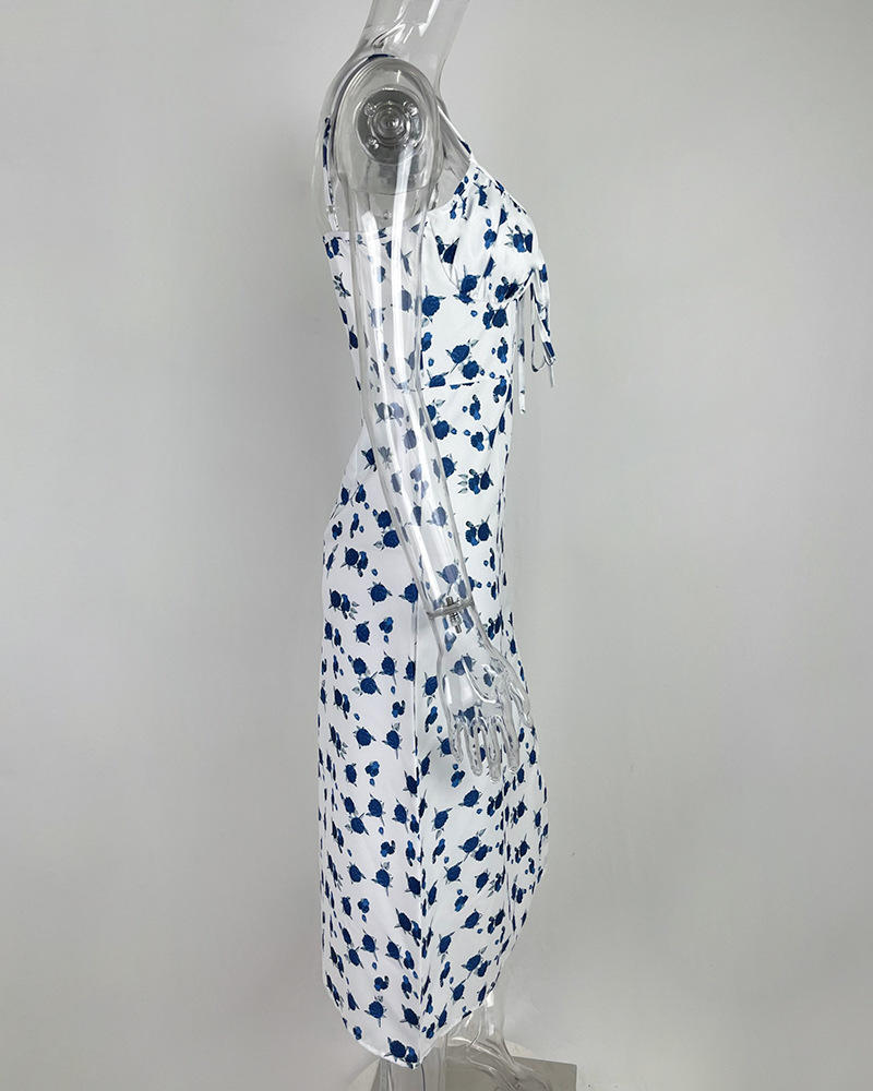175g Weight Midi Dress Dress Length Type Sleeveless Sleeve Length Slit Dress Dresses Type Polyester Fabric Type High Waist Waist Line Holiday, Daily Occasion Strap Neckline Slim Fit Type Ditsy Floral Pattern Summer Season Women's Gender Printing Design Casual, Elegant Style Wholesale Women's Casual Elegant Printing Ditsy Floral Holiday Daily Strap Sleeveless Slit Dress 17