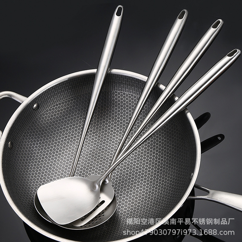 304 stainless steel spatula soup spoon Colander lengthened full steel handle cooking shovel integrated molding cooking shovel spoon suit 304 stainless steel spatula soup spoon Colander lengthened full steel handle cooking shovel integrated molding cooking shovel spoon suit