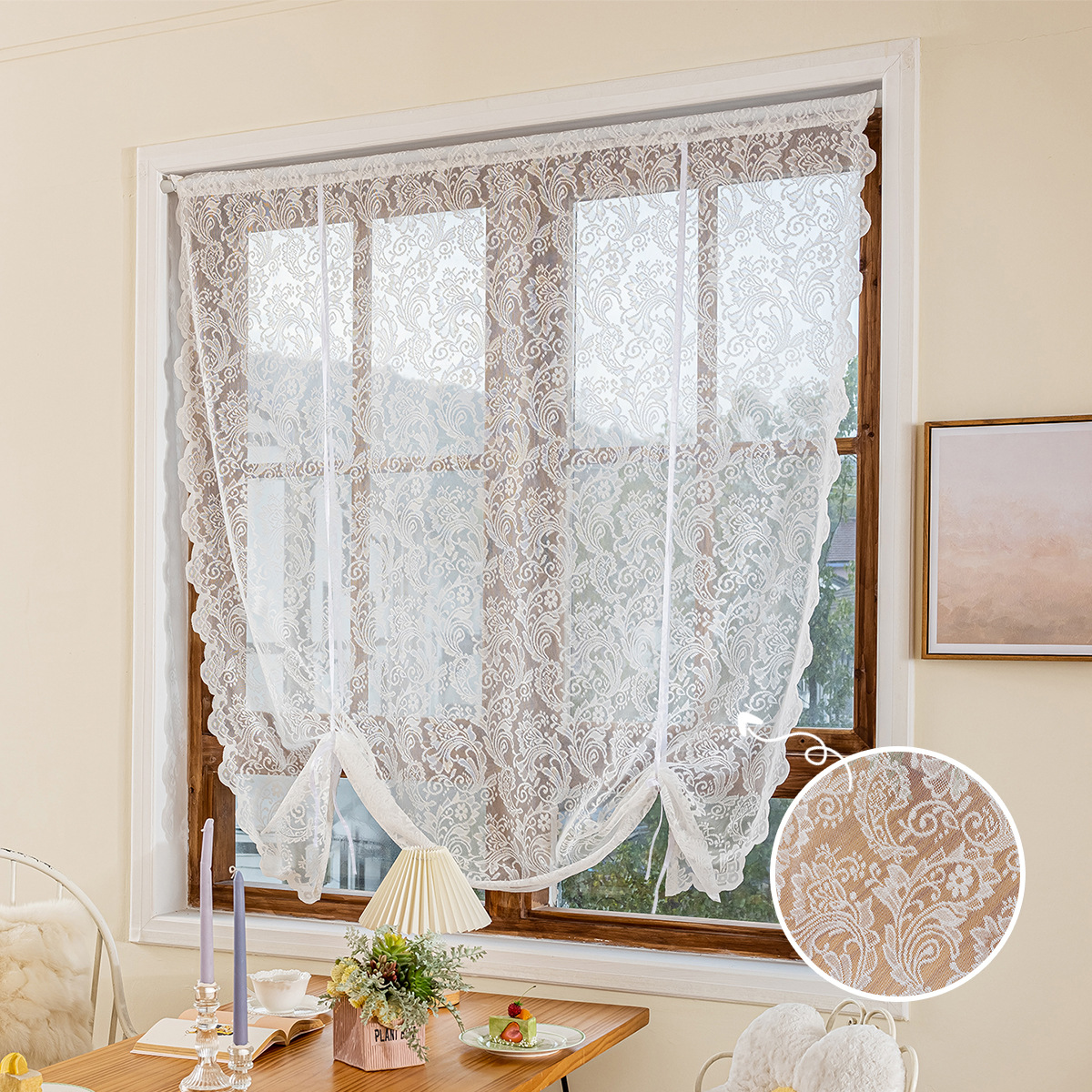 TEMU transfronterizo nuevo encaje de urdimbre anchoa cortina de extracción cortina de sala de estar comedor cortina de semi-obstrucción