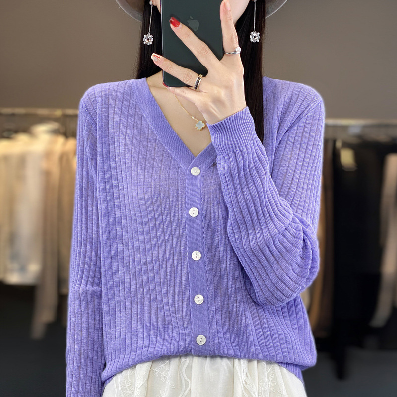 25 New Summer Knitted Sun Protection Bamboo Linen Outer Cardigan V Neck Pit Cotton and Linen Top Pure Color Simple