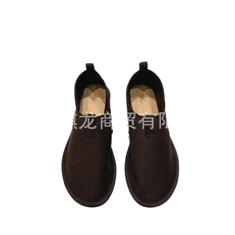 高端小众2025新款真皮圆头浅口复古平底一脚蹬百搭休闲乐福鞋单鞋|undefined