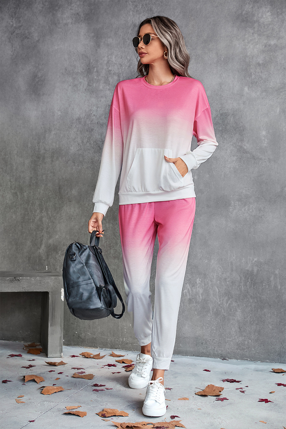 gradient color long sleeve sweatshirt and slim pants set NSLNZ137715