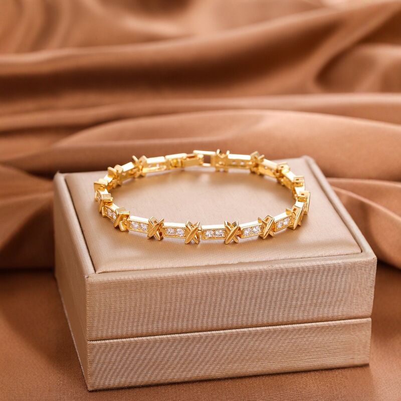 Cross-Border Best-Selling X-Shaped Cross Diamond Bracelet, Full Diamond Light Luxury Jewelry, Women's Hand Accessories Available in Multiple Colors