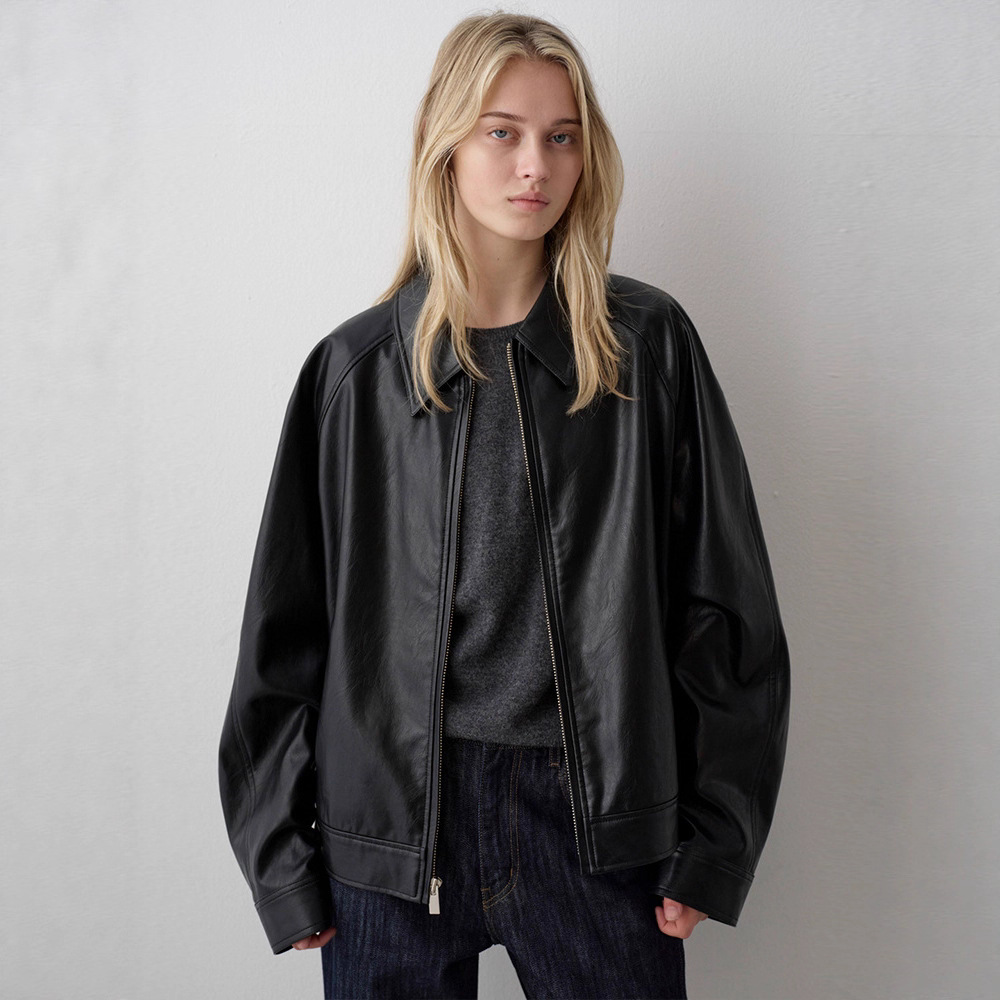 Th~Row Leather Jacket Women's Spring & Fall Lowclassic Loose Slim Raglan Sleeve Jacket Top