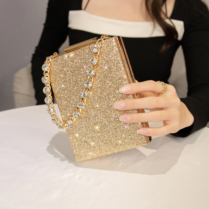 Lyx kändis Diamantinbäddning Middag Vinkruka Handhållen Vit Fumei Klänning Qipao One Shoulder Crossbody Chain Bag_voghion.com