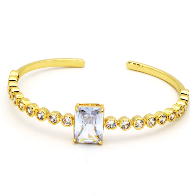 Fashion Square Copper Plating Inlay Artificial Gemstones Bangle 1 Piece