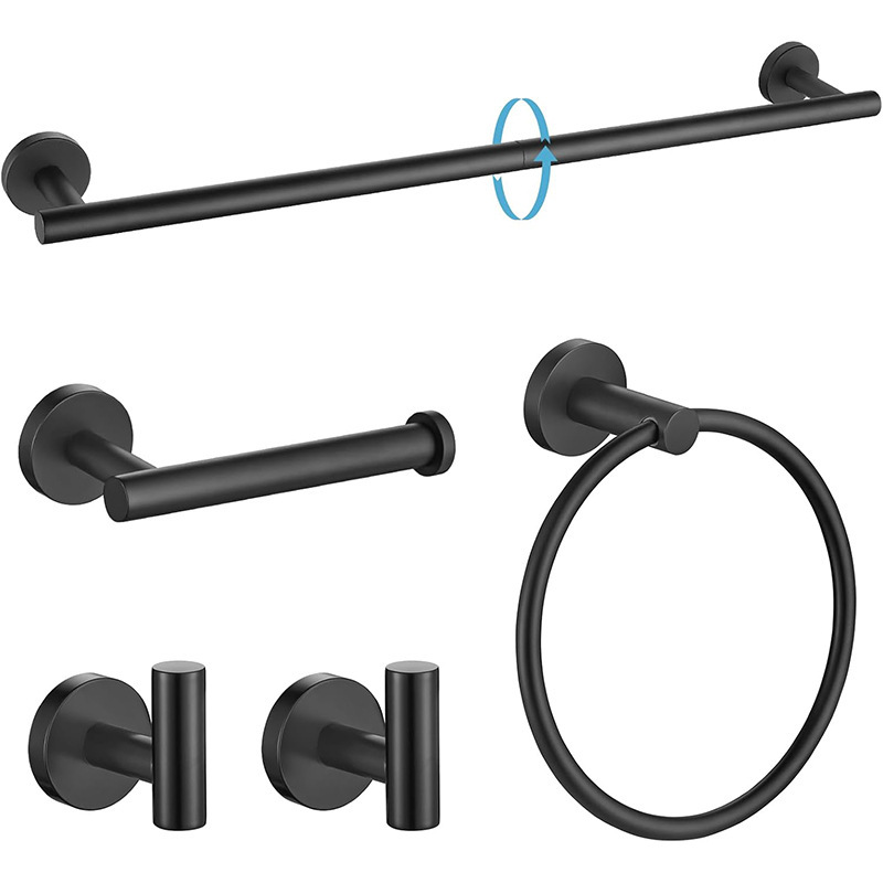 Cross-border stainless steel towel bar suit black bathroom wall hanging tissue holder hook bathroom hardware pendant single pole