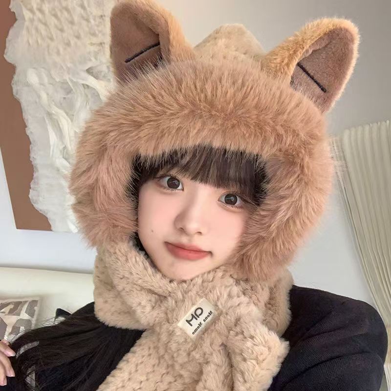 帽子女秋冬可爱雷锋帽百搭狐狸猫咪耳朵加厚毛绒保暖护耳包头帽潮|undefined
