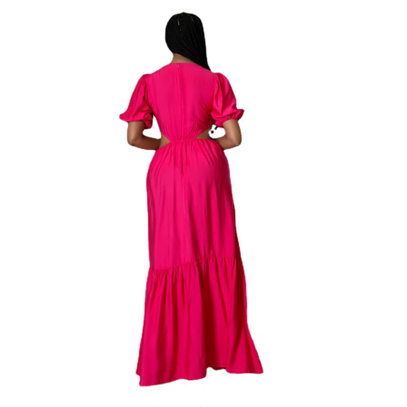 Primavera y verano fuera de hombro grande swing temperamento cercanías color sólido Hong Kong estilo sexy vestido ropa de mujer
