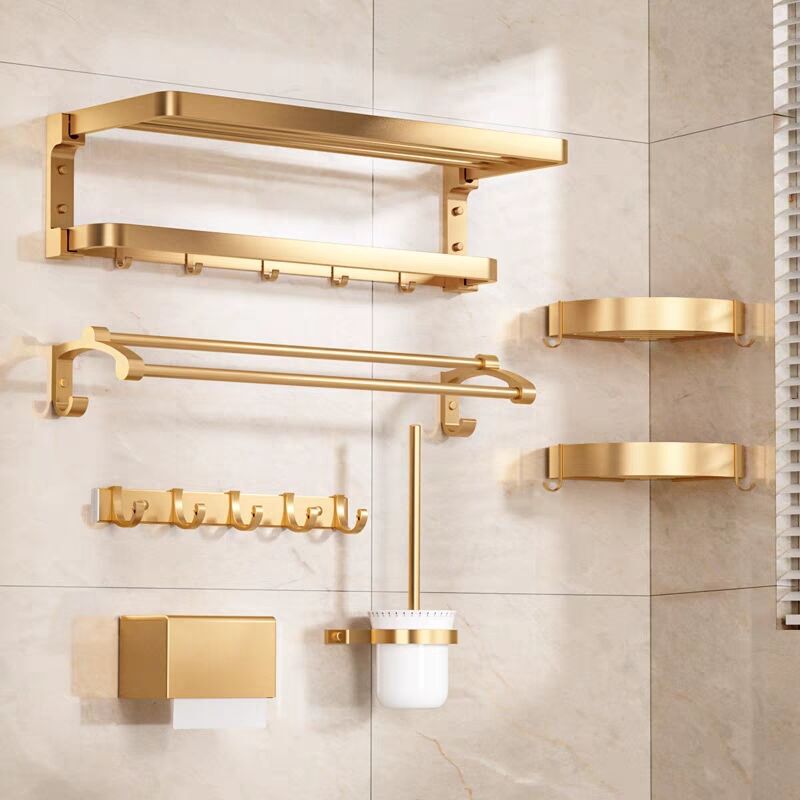 Golden punch-free towel rack bathroom storage rack foldable towel bar bathroom home wall-mounted suit