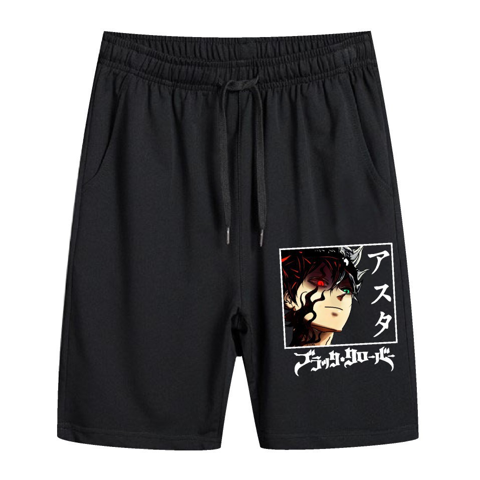 Nuevos pantalones cortos sueltos de verano europeos populares japoneses populares de trébol de cuatro hojas negro-Black Clover