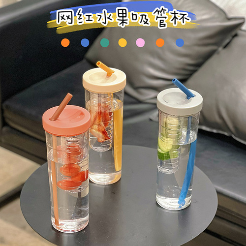 ins internet celebrity fruit water cup lemon filtered juice cup male and female students plastic cup straw outdoor tea cup