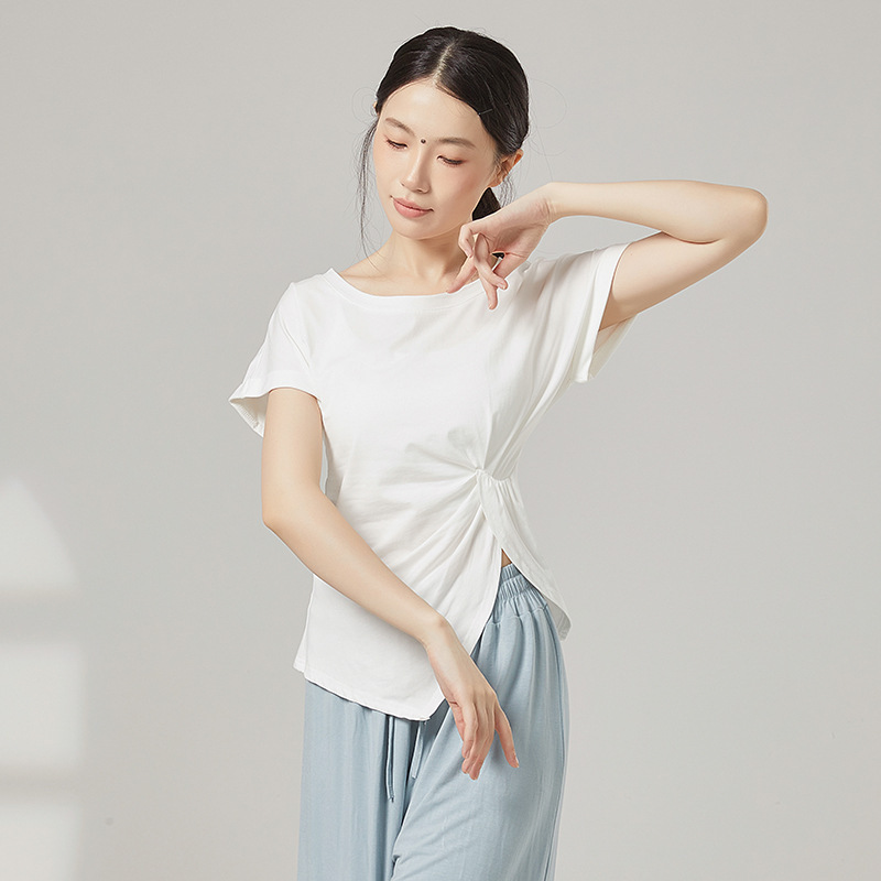 舞蹈服短袖T恤女夏季宽松设计感小众不规则下摆半袖上衣|undefined