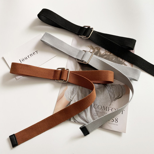 Canvas Belt for Young Students, Ins Personality, Korean Style Men's Pants Belt, Simple and Versatile, Double Ring Decorative Belt for Women