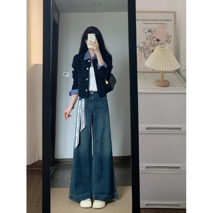 韩系假两件拼接翻领小香风外套女秋季新款宽松休闲短款夹克上衣潮|undefined