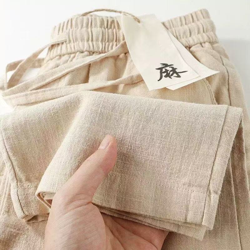 High-End Linen Pants, Dark Gray Cotton-Linen Pants, Loose Straight-Leg Pants, Summer Thin Long Pants, Men's Casual Pants