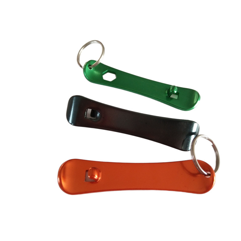 Multifunctional skateboard shape pendant keychain beer bottle opener in stock logo oxidation various colors Unlimited number