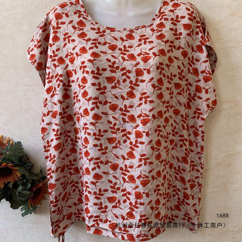 Artificial cotton T-shirt for mothers, cotton silk bat-sleeve large size loose top, Korean style thin base shirt for middle-aged and elderly women Artificial cotton T-shirt for mothers, cotton silk bat-sleeve large size loose top, Korean style thin base shirt for middle-aged and elderly women