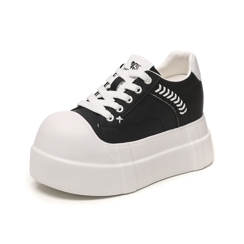 Giày sneaker nữ đế dày tăng chiều cao phong cách trắng basic — màu đen