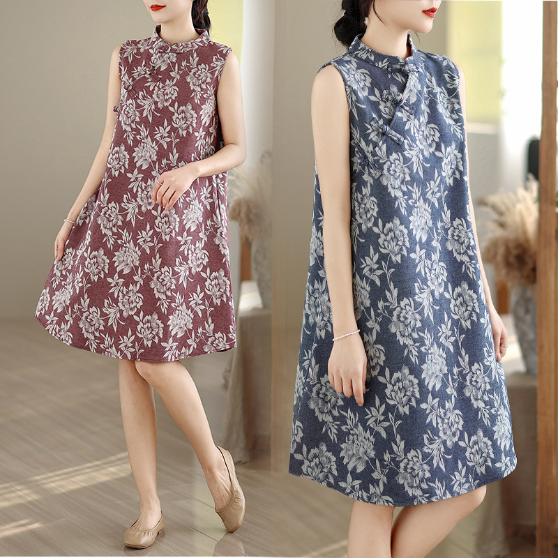 Real Shot of Retro Chinese-Style Improved Cheongsam, Hemp-Cotton Jacquard Artistic Loose-Fitting Dress for Women Real Shot of Retro Chinese-Style Improved Cheongsam, Hemp-Cotton Jacquard Artistic Loose-Fitting Dress for Women