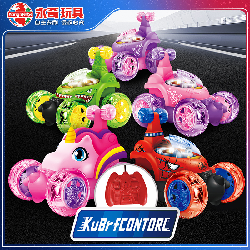 Remote Control Stunt Car Dump Car 360 Degree Rotating Remote Control Car Light Music Roll Off-Road Barbie Dinosaur Racing Car