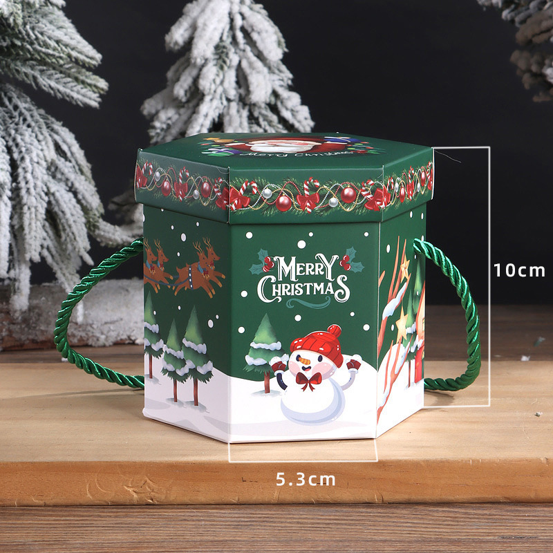 圣诞苹果包装盒六边形平安夜平安果盒手提绳饼干牛轧糖礼物装饰盒