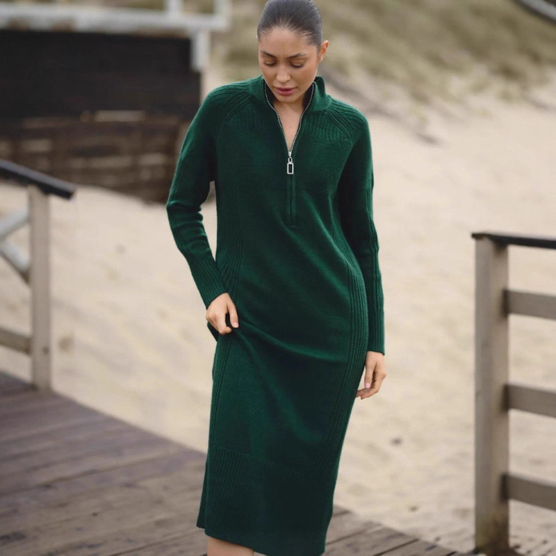 Women's Loose Zipper Half Open Collar Sweater Dress Autumn and Winter Knitted Dress Платье Millstore Women's Loose Zipper Half Open Collar Sweater Dress Autumn and Winter Knitted Dress Платье Millstore