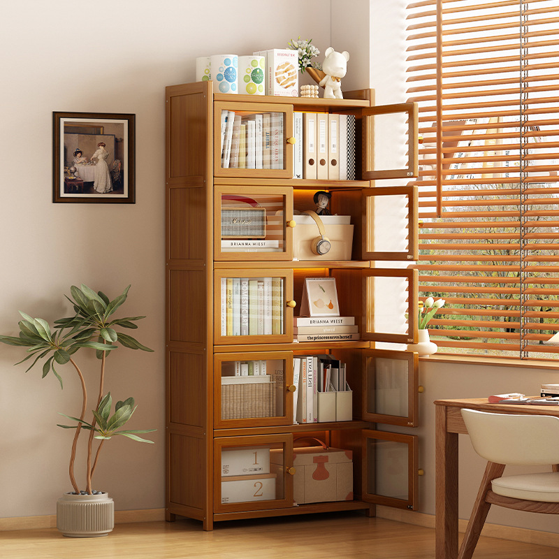 Floor Bookcase Home Living Room Wall Bookshelf Multi-layer Display Cabinet with Door Children's Student Storage Cabinet