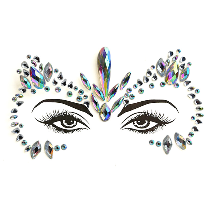 Cruz-frontera nueva cara pegatinas DIY acrílico diamante pegatinas Halloween diamante pegatinas ceja cara pegatinas estrella fiesta