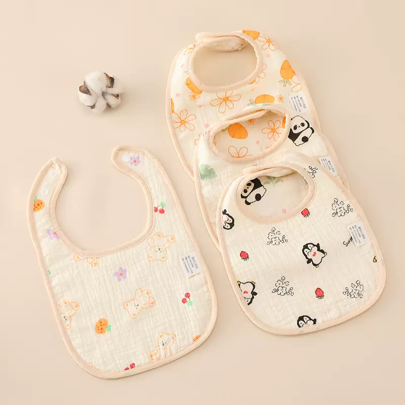 绉布U型围嘴韩版全棉皱皱纱布防吐奶围兜新生儿透气吸水ins口水巾