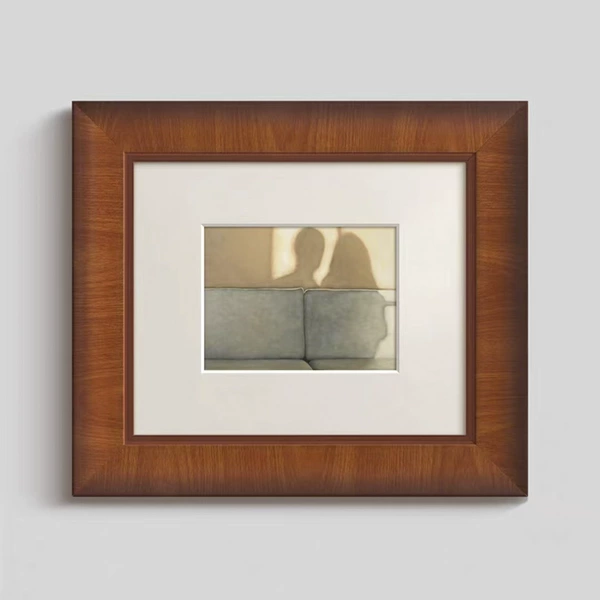 Shadow - light brown wood grain solid wood frame + cardboard + plexiglass