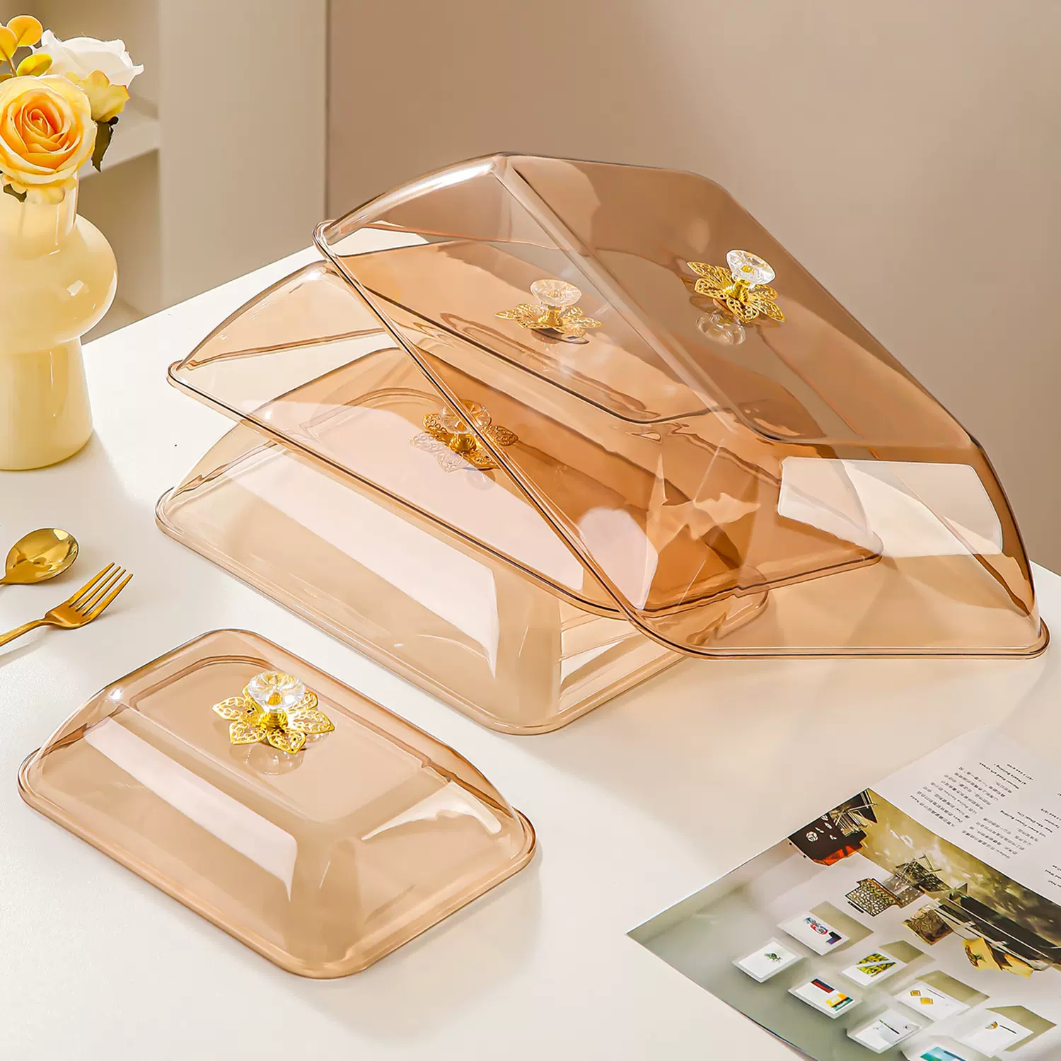 防尘透明点心罩盖托盘盖子超市展示保鲜盖不锈钢盘配盖展示盘盖子