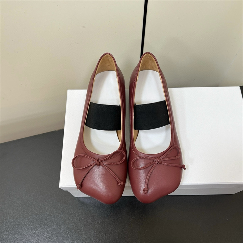 高定版M6马吉拉苹果头牛皮面芭蕾舞单鞋女松紧织带平底玛丽珍单鞋|undefined