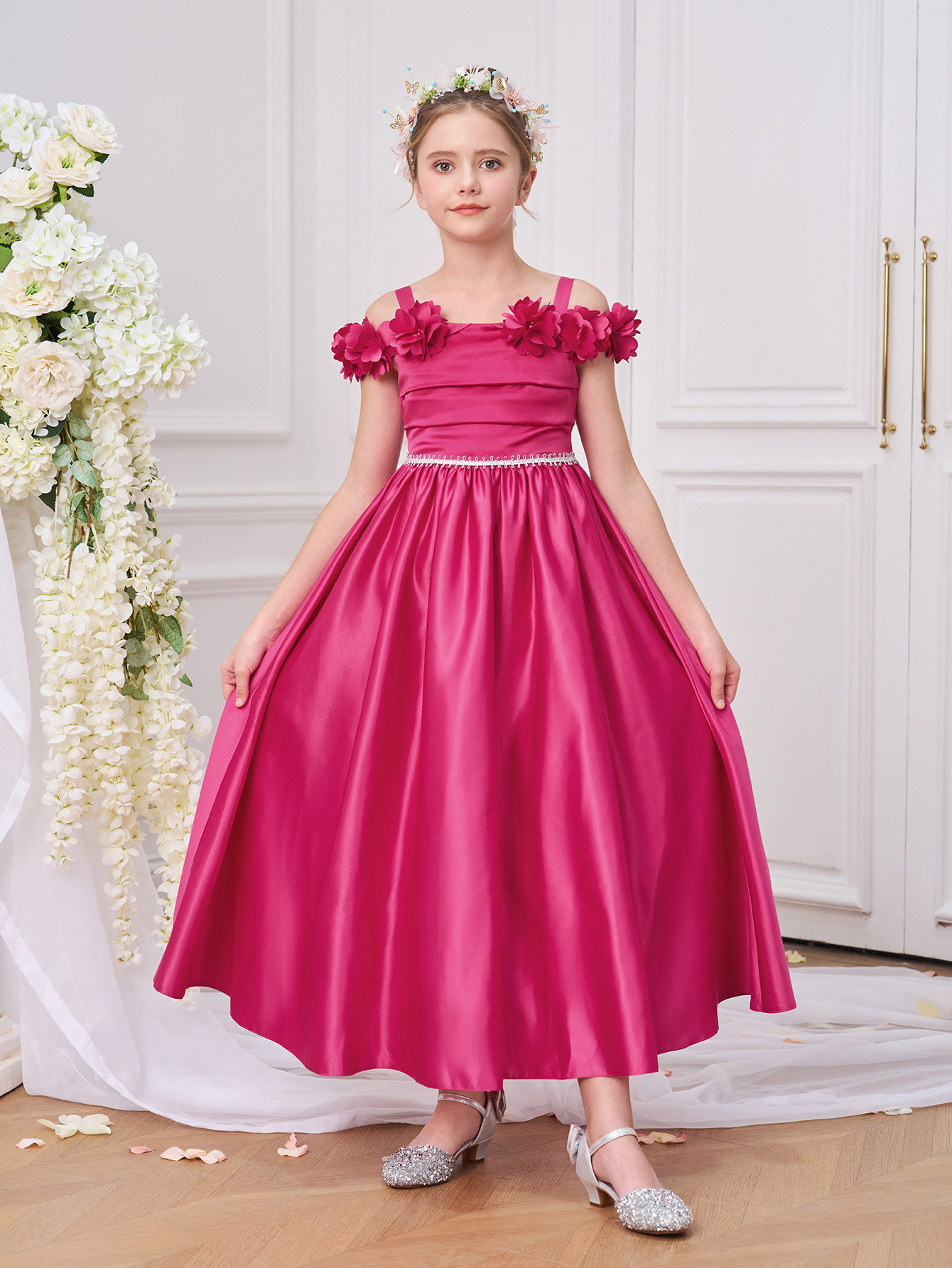 2026 nuevo vestido para niños satin vestido de pluma vestido de cumpleaños decal vestido de princesa vestido de bebé