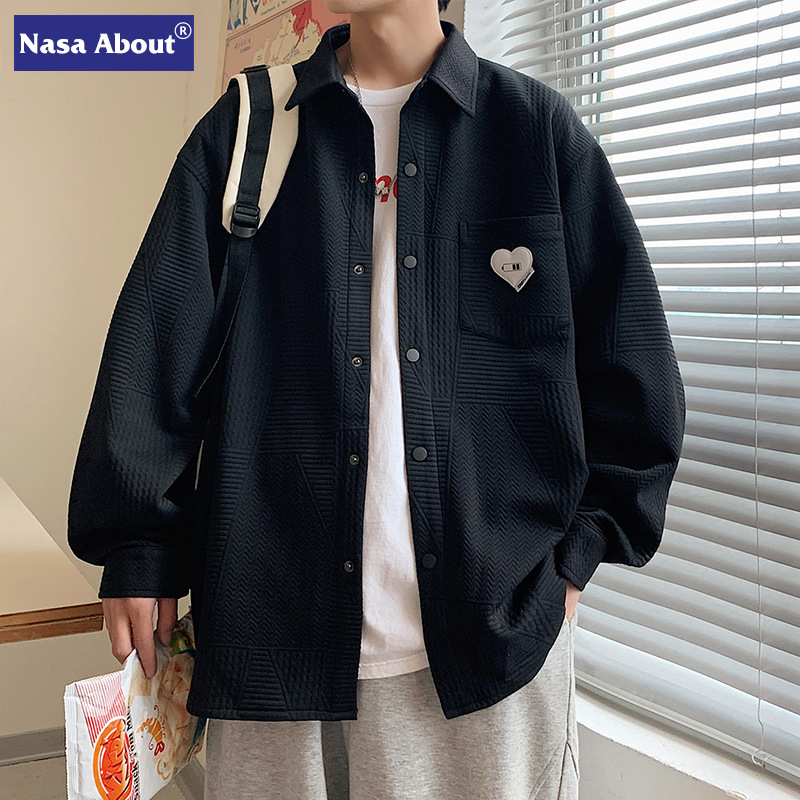 NASA shirt jacket men's spring and autumn loose casual lapel jacket men's fashion brand retro ruoshuai cityboy