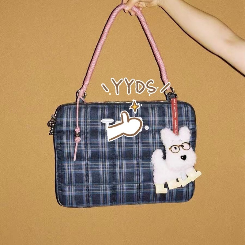 2026 New Model Orange Large-Capacity Commuter High-Value Plaid Handbag Shoulder Laptop Bag