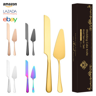 Amazon Stainless Steel Bread Knife Cake Knife Cake Cheese Pizza Shovel Gold Plated Long Thick Tableware Gift Box suit