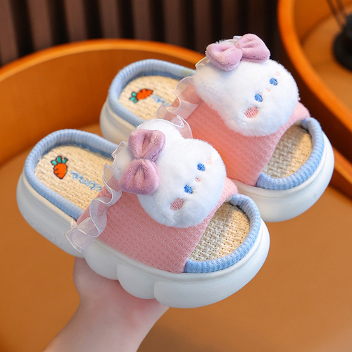 Spring and Autumn Children's Linen Sandals Four Seasons Indoor Household Breathable Girls Parent-child Middle-aged Children Baby Cotton Linen Slippers