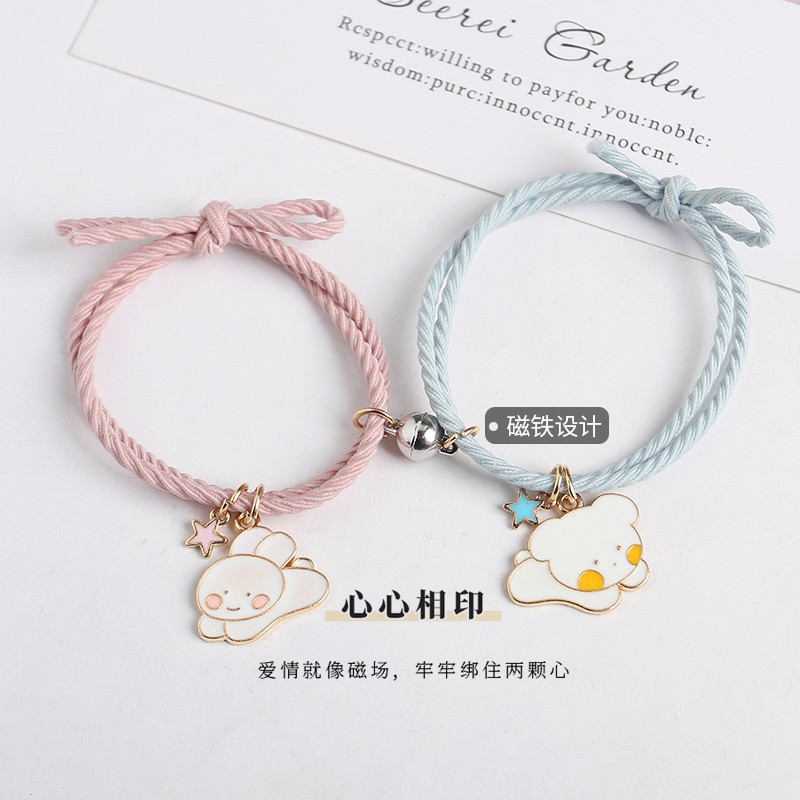 Bracelet for Women, Influencer Style, Cartoon Couple, Best Friend Attraction, Small Elastic Band, Gift for Boyfriend, Magnetic Bracelet Pair