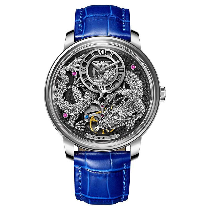 Đồng hồ nam automatic lộ máy chống nước dây da — Hoa hồng vỏ hoa hồng da đen, Hồng vỏ Hồng Long Blue Skin, Hoa hồng vỏ hoa hồng da xanh, Hồng Shell Green Dragon Da đen