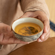 汝窑普洱茶杯个人主人杯陶瓷喝茶杯单个新中式建盏茶杯家用