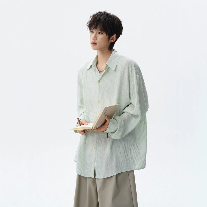 Macaron Dopamine Ice Silk Linen Long-Sleeve Shirt for Men and Women, Summer Sun Protection, Lightweight, Cool and Breathable Shirt Jacket