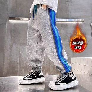 Boys' Sports Pants 2024 New Casual Loose Western Style Children's Pants Big Children's Fashionable Street fleece-lined Sweatpants