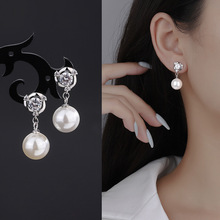 帝丰s999纯银韩版气质甜美珍珠耳坠女夏季时尚耳环简约个性耳饰品