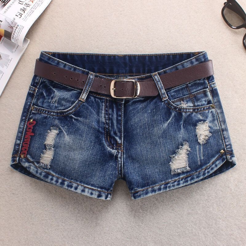 Women's Summer New Denim Shorts, Low-Waisted, Slimming, Ripped, Slit, Loose, Plus-Size, Wide-Leg Boot Shorts, Trendy