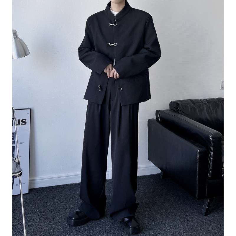 新中式高级复古立领垫肩西装外套春秋男女情侣西服套装潮流|undefined