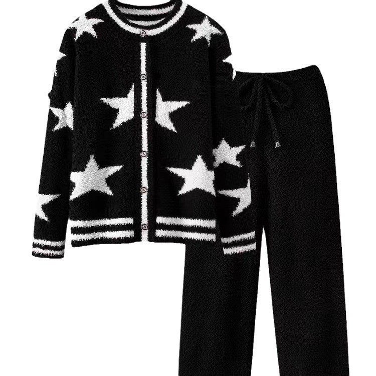 파자마 여성의 가을과 겨울 2024 새로운 패션은 카디건 코트 겨울 두꺼운 따뜻한 가정 옷 세트 나갈 수 있습니다.